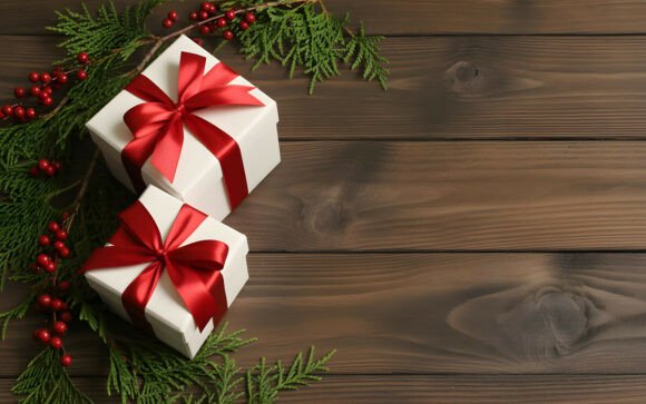 Download Christmas Gifts on Wood Table Background - Premium Resources