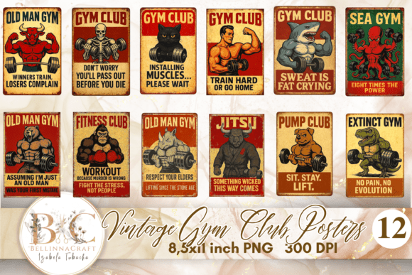 Download Vintage Gym Club Posters Bundle PNG - Gym Collection