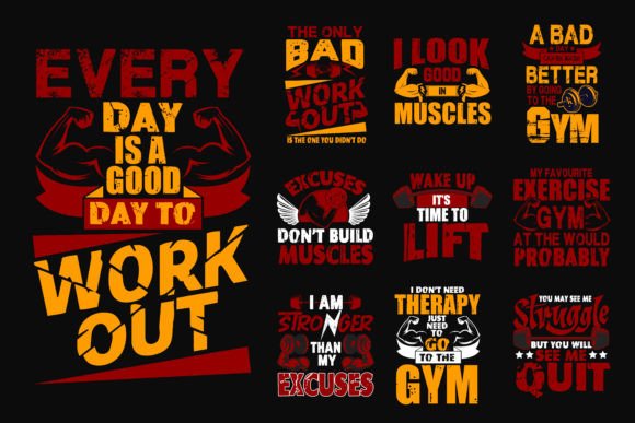 Download Gym Workout T Shirt Design Bundle - Gym Collection
