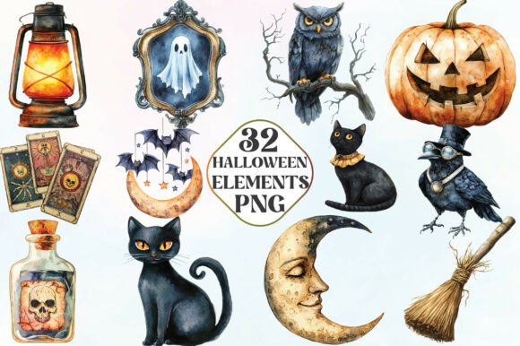 Download Vintage Halloween Elements Clipart - Premium Resources