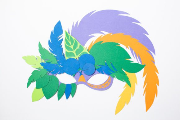 Download Mardi Gras Mask - Leaves and Feathers - Mask Collection